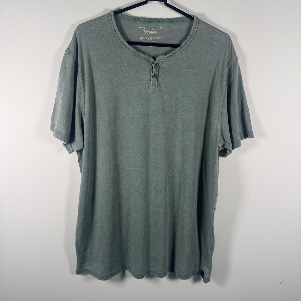 Lucky Brand Shirt Mens XL Green Venice Burnout Henley Short Sleeve Tee Casual